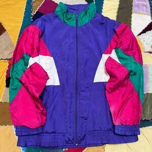 Vintage Cabazon Petite Purple/Pink/Green Windbreaker Jacket PS